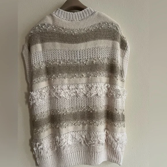 NWT $659 Peserico Striped Cardigan Vest Cream Tan Gold Sequin Italy Size 48 US12 - Picture 4 of 11